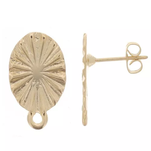 20x12mm Oval pleated effect earstuds with closed hoop - Fine Gold plated x2