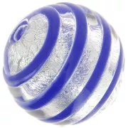 Stripped Silver foil Murano round 10mm Blue x1