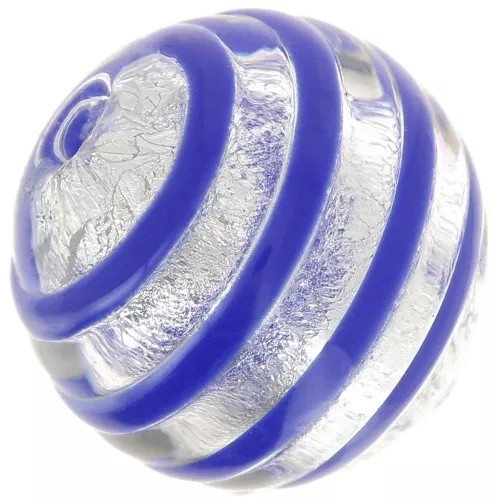 Stripped Silver foil Murano round 10mm Blue x1