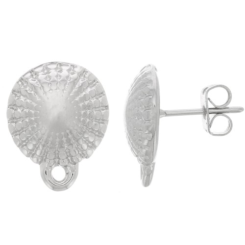 13x16mm half-ball textured Earstuds with closed ring - Rhodium x2
