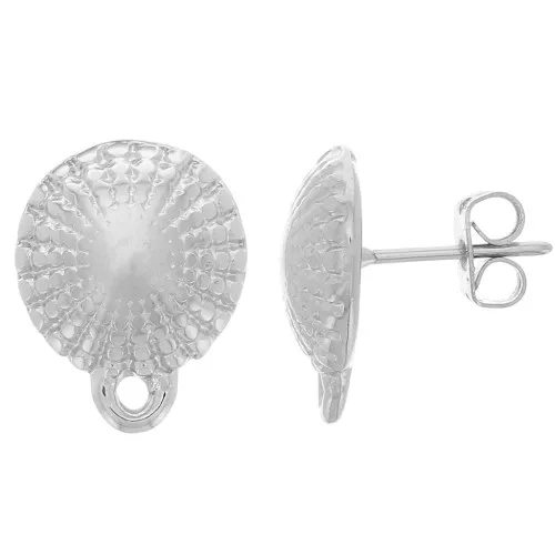 13x16mm half-ball textured Earstuds with closed ring - Rhodium x2