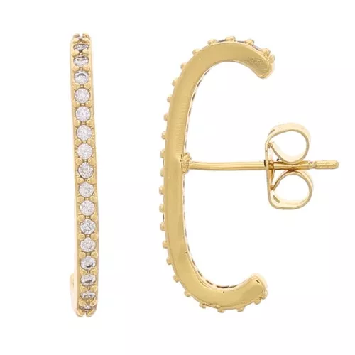 22x2mm Round bar earstuds with zirconium oxide - Gold Tone - Crystal x2