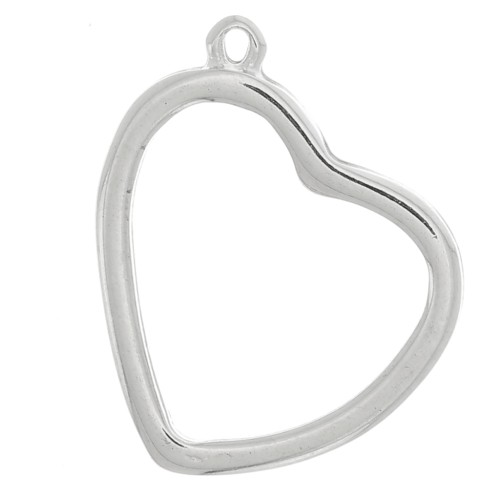 28x32mm Heart-shaped Pendant for UV & bi-component resin - Rhodium Tone x1