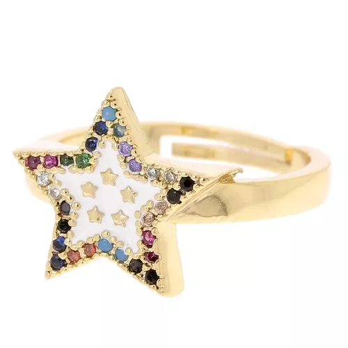 Adjustable star ring with zirconium oxide - Gold Tone - White - Multicoloured x1