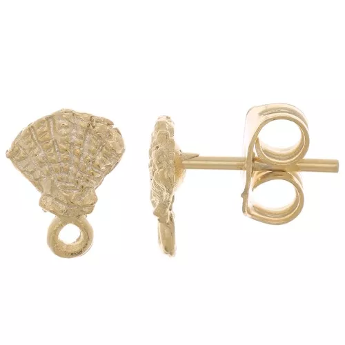 8.5x6.5mm Sea shell earstuds - with closed ring - Fine Gold Plated x2