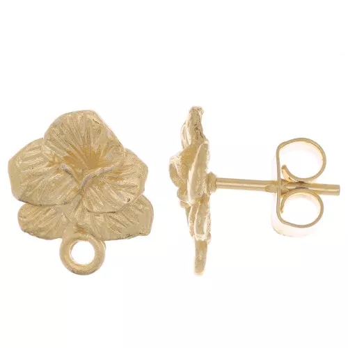 12x9mm Flower earstuds - with closed ring - Fine Gold Plated x2