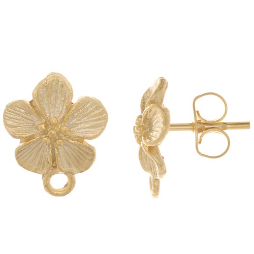 12x10mm Flower earstuds - with closed ring - Fine Gold Plated x2