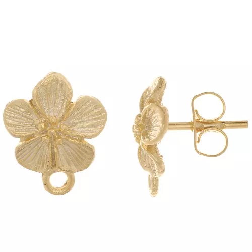 12x10mm Flower earstuds - with closed ring - Fine Gold Plated x2