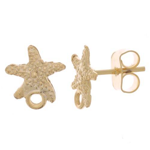 10x9mm Starfish earstuds - with closed ring - Fine Gold Plated x2