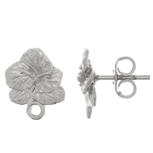 12x9mm Flower earstuds - with closed ring - Rhodium Tone x2