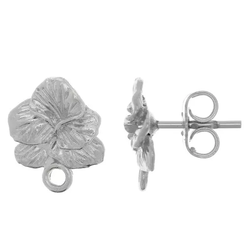 12x9mm Flower earstuds - with closed ring - Rhodium Tone x2