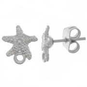 10x9mm Starfish earstuds - with closed ring - Rhodium Tone x2