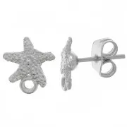 10x9mm Starfish earstuds - with closed ring - Rhodium Tone x2