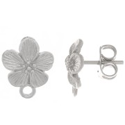 12x10mm Flower earstuds - with closed ring - Rhodium Tone x2