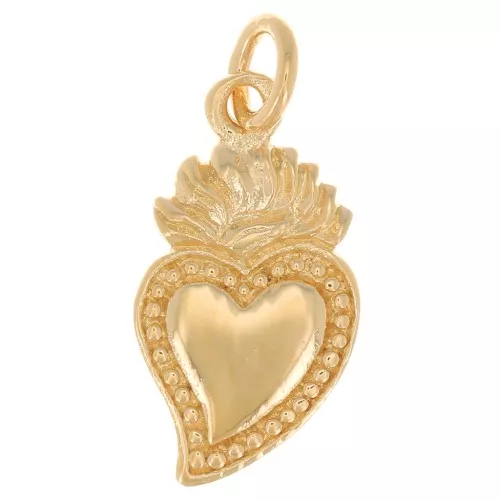 15x8mm Mexican Ex-voto Heart Charm - 3 Micron Gold Plated x1