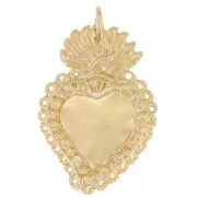23x14mm Ex-voto Mexican Heart Pendant - 3 microns gold plated x1