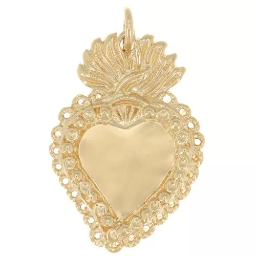 23x14mm Ex-voto Mexican Heart Pendant - 3 microns gold plated x1