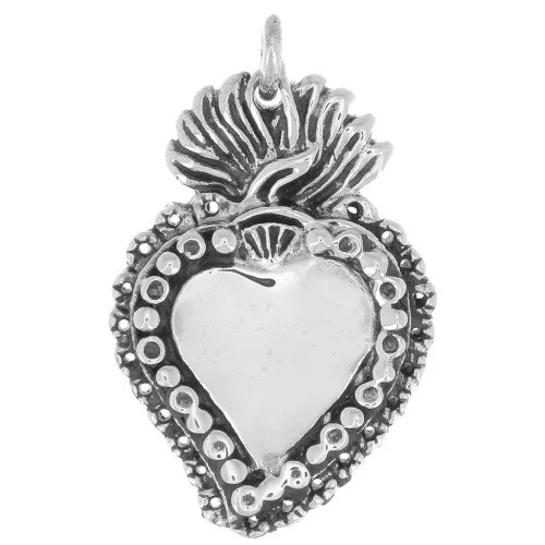 23x14mm 925 Sterling Silver Mexican Ex-voto heart pendant x1