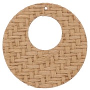 40mm Round flat woven raffia pendant - Light brown x1|raw }}