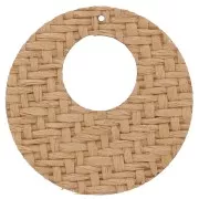 40mm Round flat woven raffia pendant - Light brown x1