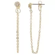 7x5mm Round earstud earrings with zirconium oxide and chain - Gold Tone - Crystal x2