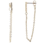 14x2mm Rectangle earstuds with zirconium oxide and chain - Gold Tone - Crystal x2