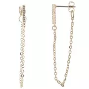 14x2mm Rectangle earstuds with zirconium oxide and chain - Gold Tone - Crystal x2