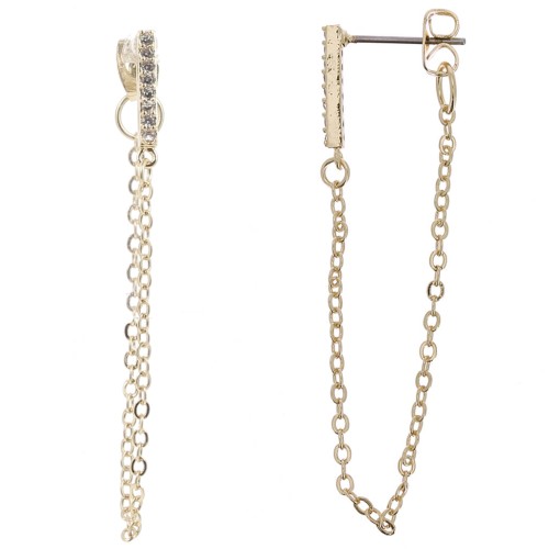 14x2mm Rectangle earstuds with zirconium oxide and chain - Gold Tone - Crystal x2