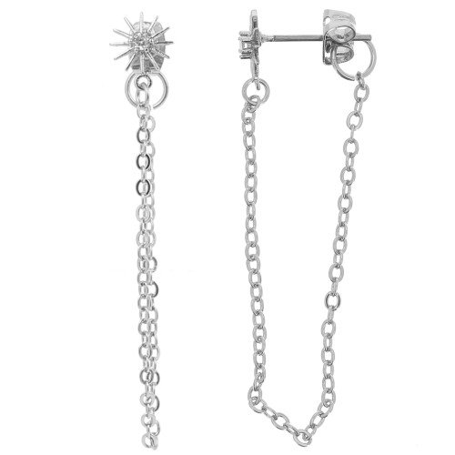 9x7mm Heart Easrstuds with zirconium oxide and Chain - Rhodium - Crystal x2