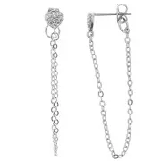 8x6mm Heart Easrstuds with zirconium oxide and Chain - Rhodium - Crystal x2