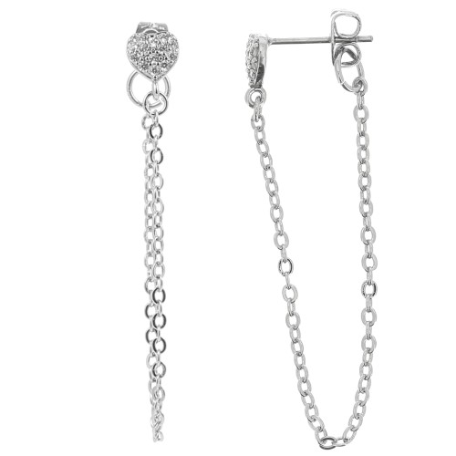8x6mm Heart Easrstuds with zirconium oxide and Chain - Rhodium - Crystal x2