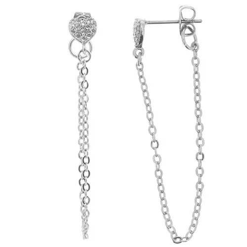 8x6mm Heart Easrstuds with zirconium oxide and Chain - Rhodium - Crystal x2