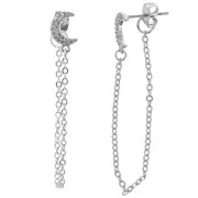 11x7mm Moon Easrstuds with zirconium oxide and Chain - Rhodium - Crystal x2