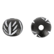 12mm Round engraved bone beads - leaf pattern - Dark brown x10