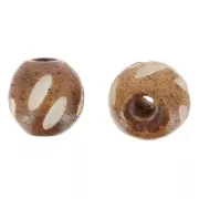 11mm Round engraved bone beads - Light brown - White x10