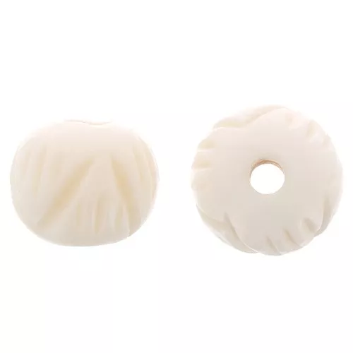 12mm Round engraved bone beads - Natural x6