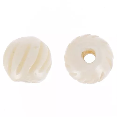 11mm Round engraved bone beads - Natural x6