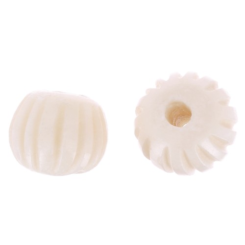 13mm Round engraved bone beads - Natural x4
