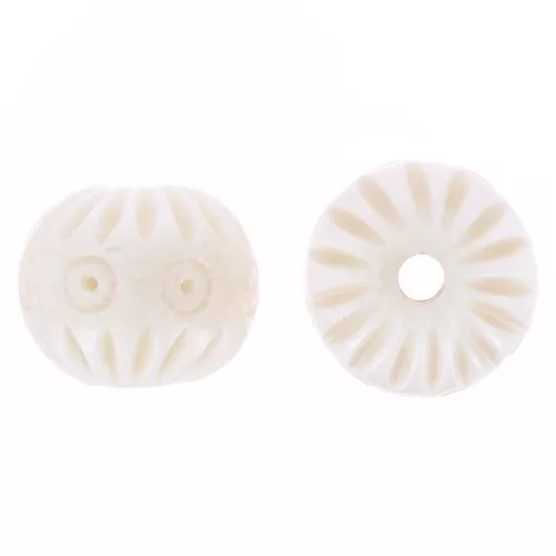 14mm Carved & Engraved Bone Round Beads - Natural x4
