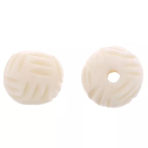 13mm Round engraved bone beads - Natural x4