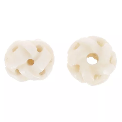 12mm Round Bone Beads Carved Knot Effect - Natural x4