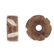 11x5mm Heishi engraved bone rondelles - Light brown - White x10|raw }}