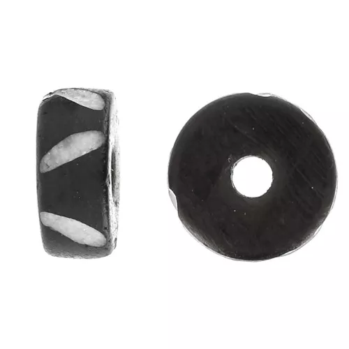 11x5mm Heishi engraved bone rondelles - Dark brown - White x10