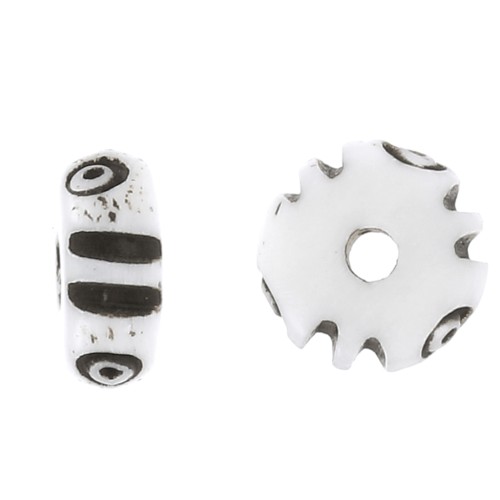 8x4mm Heishi engraved bone rondelles - Natural - Dark brown x10