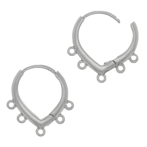 17x16mm Drop leverbak earrings with 5 rings to decorate in brass - Rhodium Tone x2