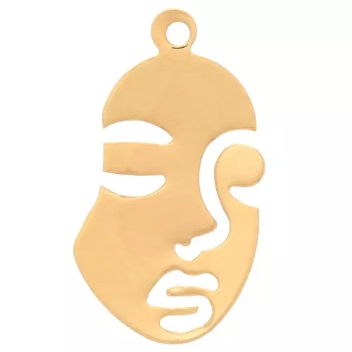 20x11mm Face pendant - 3 microns gold plated x1