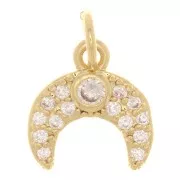 11mm Half Moon Charm - Horn with zirconium oxide - Gold Tone - Crystal x1