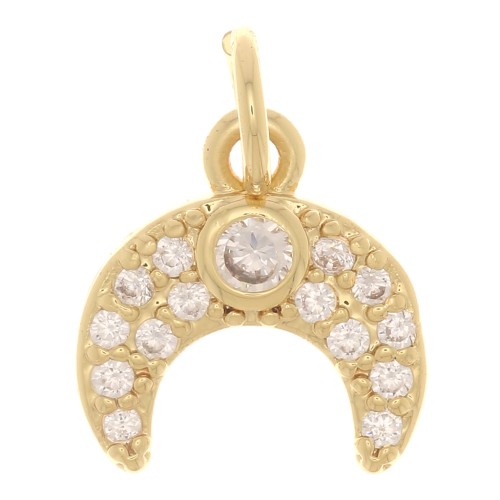 11mm Half Moon Charm - Horn with zirconium oxide - Gold Tone - Crystal x1