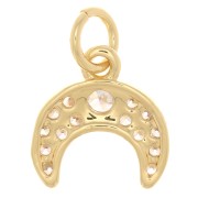 11mm Half Moon Charm - Horn with zirconium oxide - Gold Tone - Crystal x1