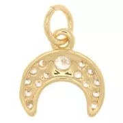11mm Half Moon Charm - Horn with zirconium oxide - Gold Tone - Crystal x1